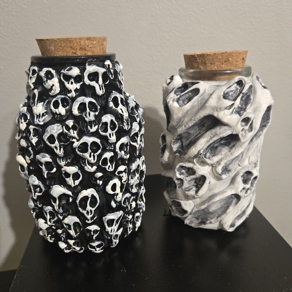 Handmade OOAK Art Clay over Glass Spooky Creature Screaming Ghoul Potion Bottles